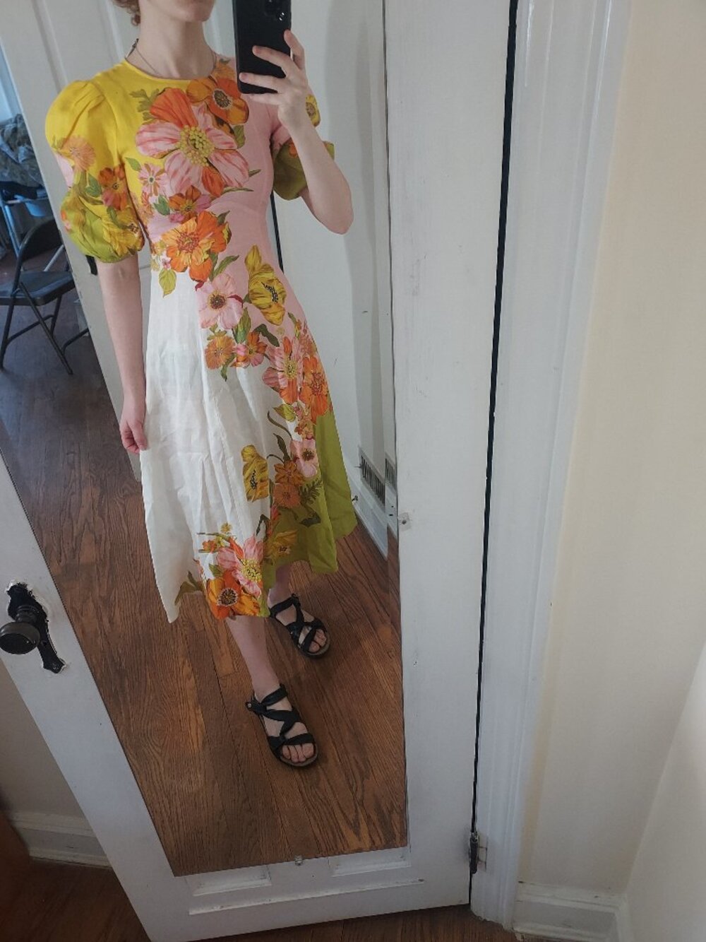 Alemais Yellow White Pink Floral Silas Midi Dress